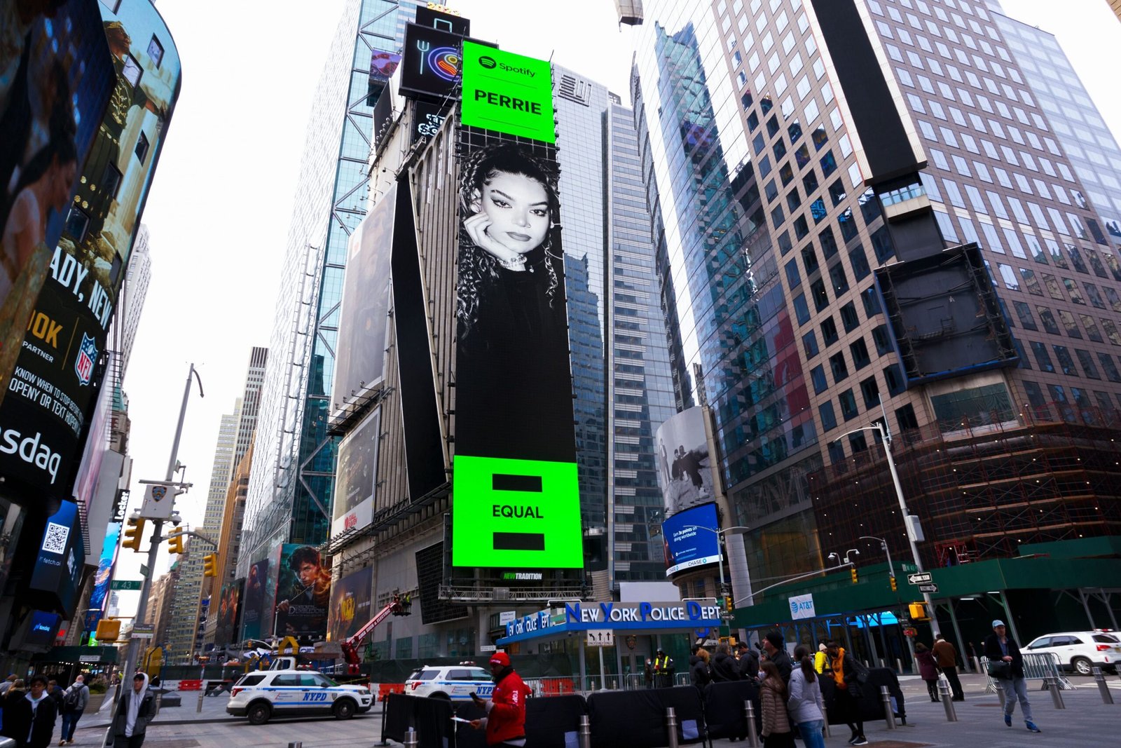 Spotify EQUAL Arabia’s First Female Ambassador Rap Star Perrie featured on a billboard at New York Times Square