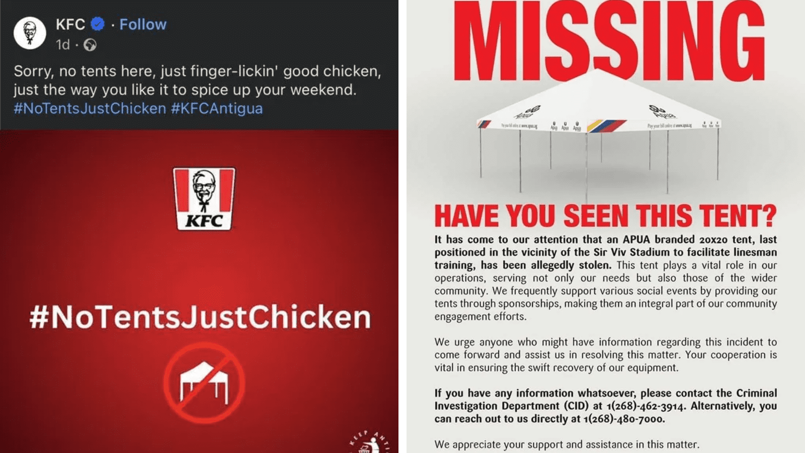KFC's "No Tents, Just Chicken" Post Creates Misunderstanding, Sparks Boycott Calls